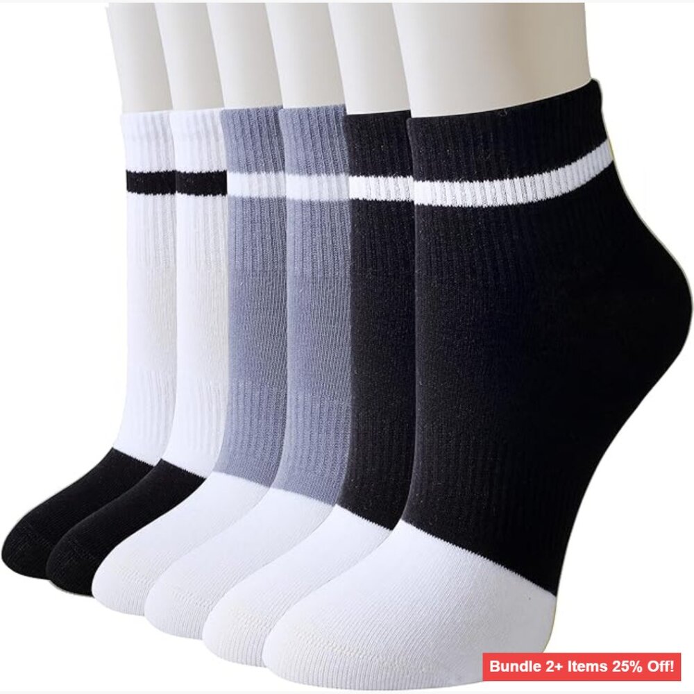 6 Pairs Cotton Athletic Ankle Socks Anti-Slip Running Casual Low Cut